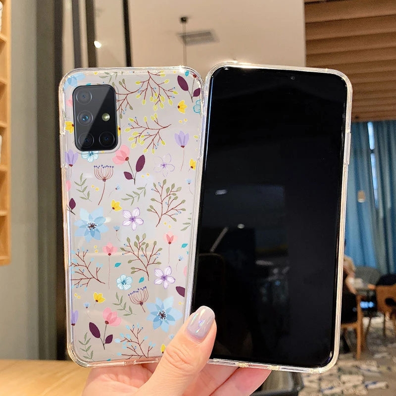 Чехлы для Samsung Galaxy A51 A71 4G 5G, задняя крышка, прозрачный мягкий силиконовый милый мультяшный чехол с цветами для Samsung A 51, чехол