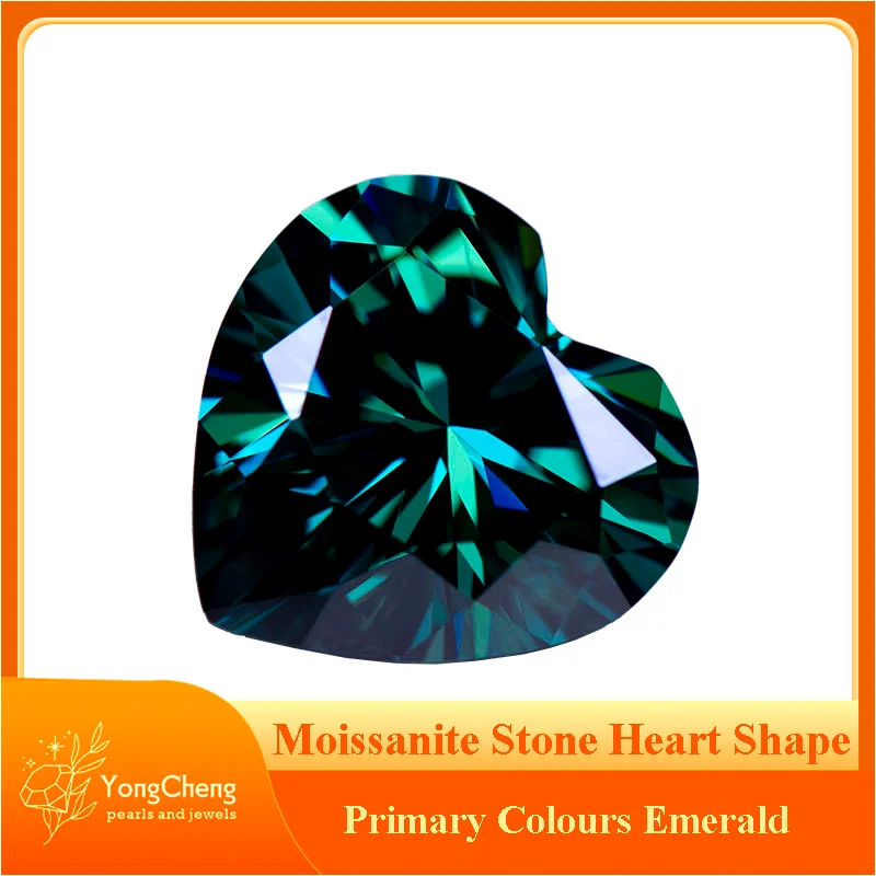 

Moissanite Stone Heart Cut Primary Colours Emerald Color Lab Grown Diamond Ewelry Passed Diamond Tester with GRA Certificate