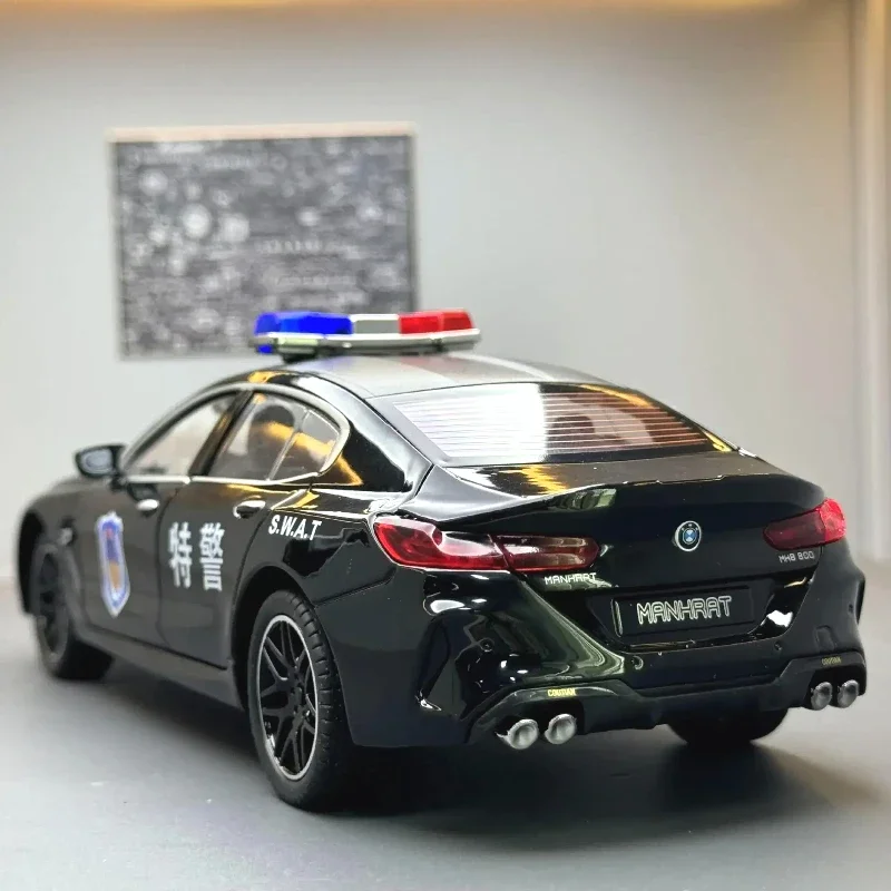 New 1:24 BMW M8 MANHART Police car Diecast Car Metal Alloy Model Car With Sound and Light High Simulation Kids Gifts