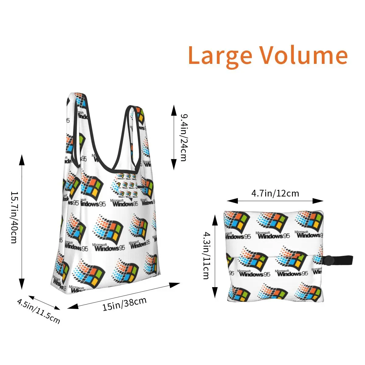 حقائب تسوق صغيرة محمولة تعمل بنظام Windows 95، حقيبة تسوق قابلة للطي، حقيبة يد للبقالة، حقيبة كتف