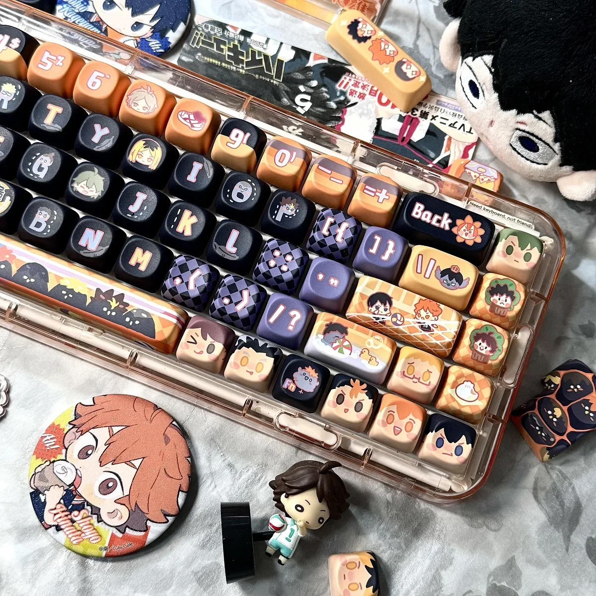 Keycap Anime Haikyuu!!	Shoyo Hinata Tobio Kageyama Kei Tsukishima Cosplay Ornament Cartoon Keyboard Cap Decorate Accessory Gift