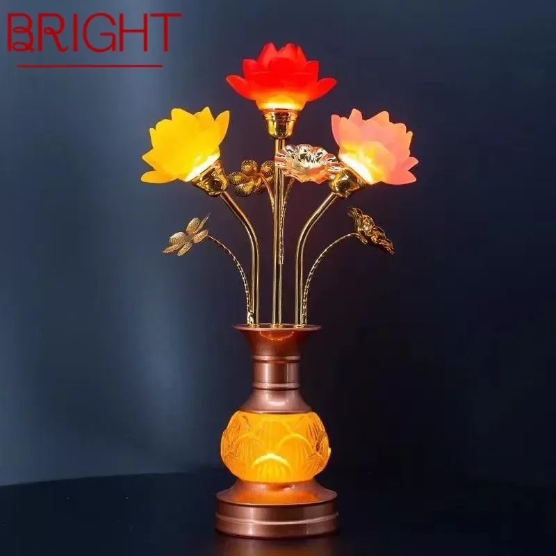 BRIGHT Colored LED Lotus Table Lamp For Buddha Lamp Household Buddha Hall Lamp Glass Lamp Temple Worship Buddha Front Lamp