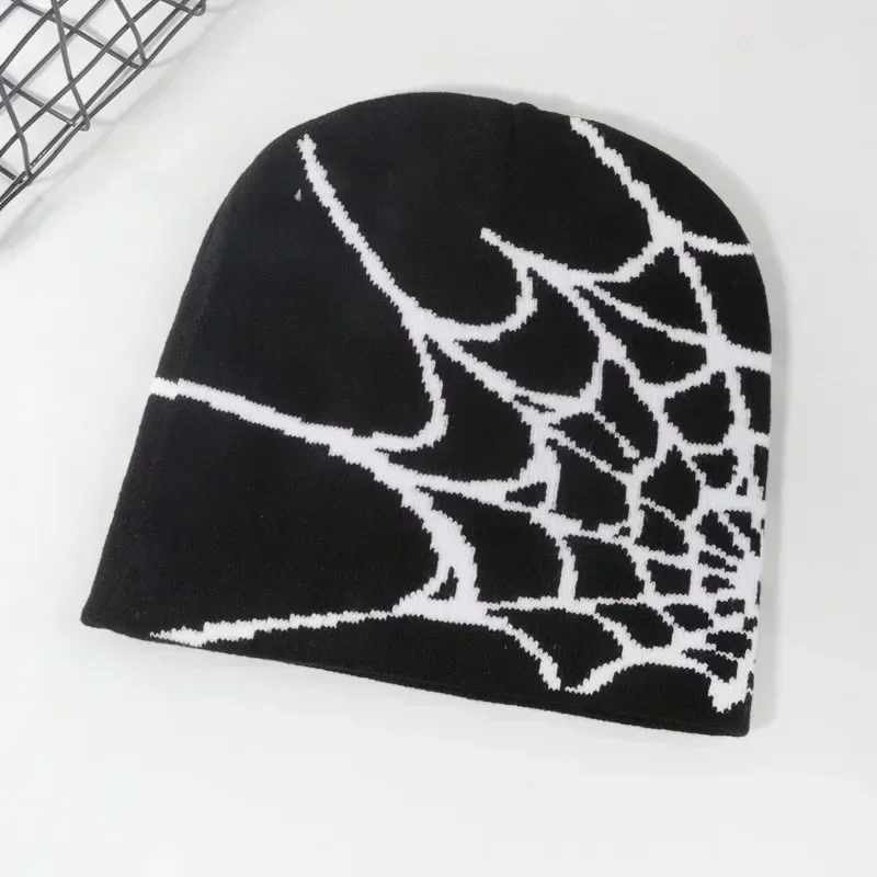 Knitting Spider Web Design Hat Skullies Beanies for Men Women Pullover Pile Cap Y2k Goth Warm Beanie Hats New Hip-hop Street Cap