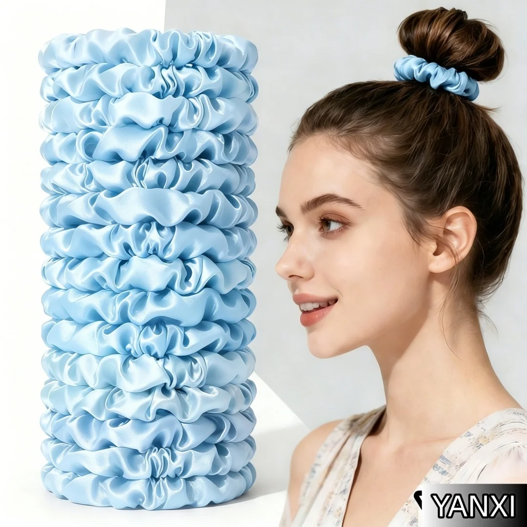 Lot de 10/20/50/100 chouchous en satin bleu pour femmes, attaches élastiques pour queue de cheval, accessoires décontractés, coiffure mignonne, 6,5 cm