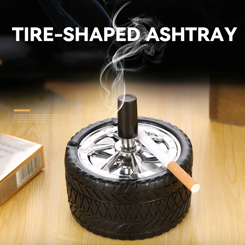 

Car Creative Tyre Hub Rotating Style Fashion Ash Tray Alloy Round Smokeless Press Up Ashtray