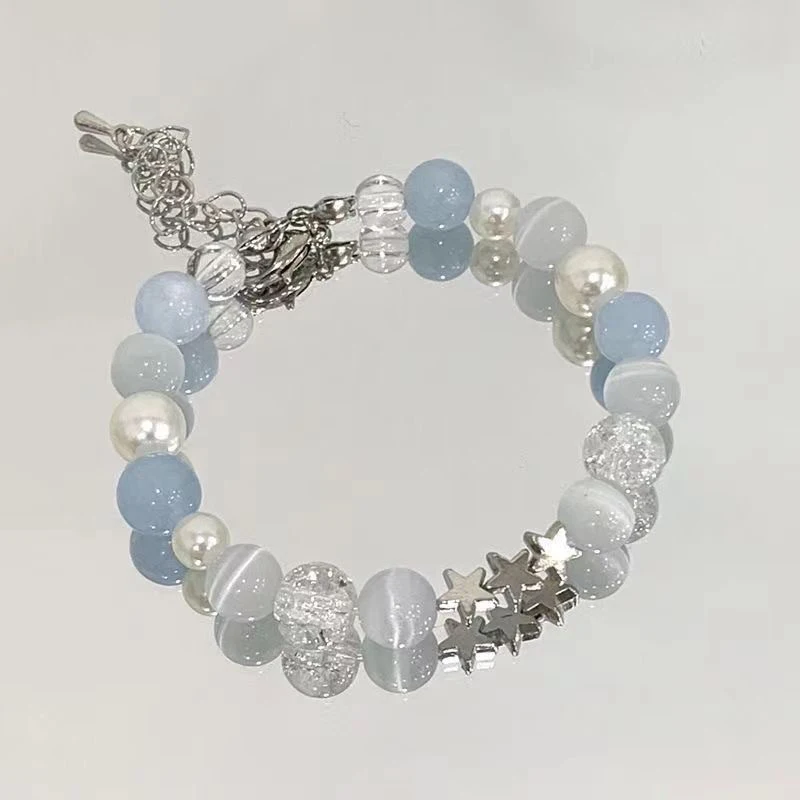Harajuku Pentagram Pearl Beaded Bracelets For Women Aesthetic Cute Star Blue Glass Ball Bracelets Y2k Jewelry Gifts