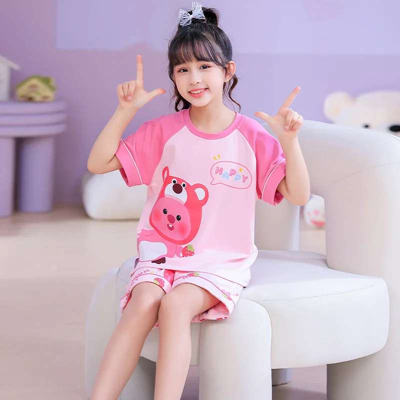 Anime Kawaii Miniso Loopy Short-Sleeved Kid Pajamas Suit Summer Cartoon Cute Thin Air-Conditioned Boy Girl Home Clothes Set Gift