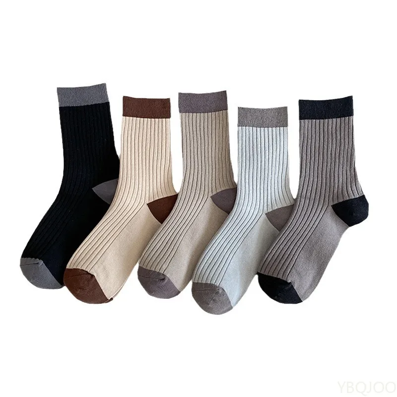 5 pairs men's pure cotton socks mid length socks spring autumn thick anti odor socks men's sweat absorbing mid length socks