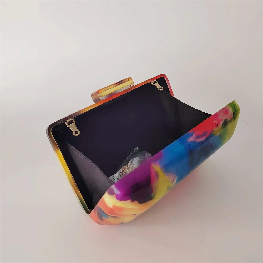 Unique Custom Flower Ink Cocktail  Acrylic Colorful Box Evening Summer Jelly Bag Purse Handbags For Women Female Acrylic Clutch