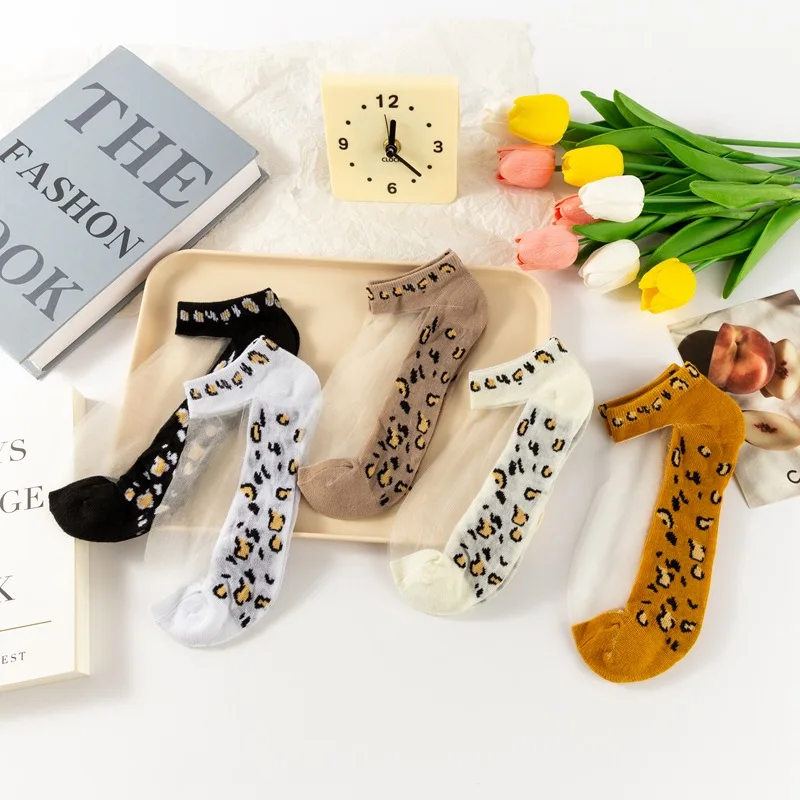 10/15/20pcs Women's Short Socks Children's Summer Ultra Thin Socks Leopard Spotted Crystal Boat Socks