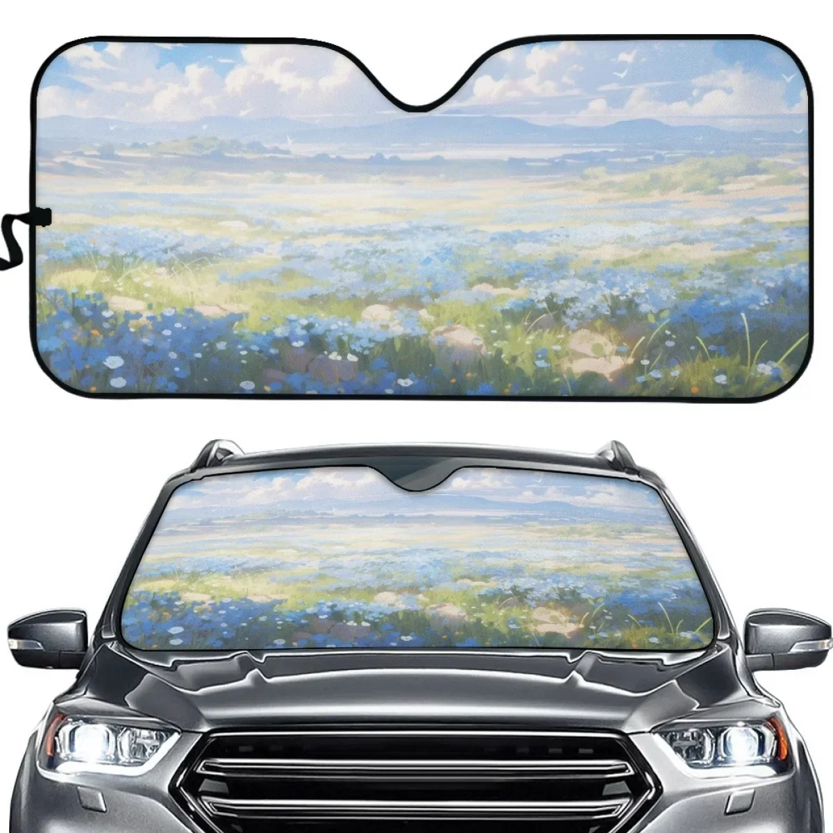 Car Sun Shade Gradient Blue Flower Sky High Quality Car Sunshade UV Printing Foldable Window Cover Auto Accessory Hot Sales 2023