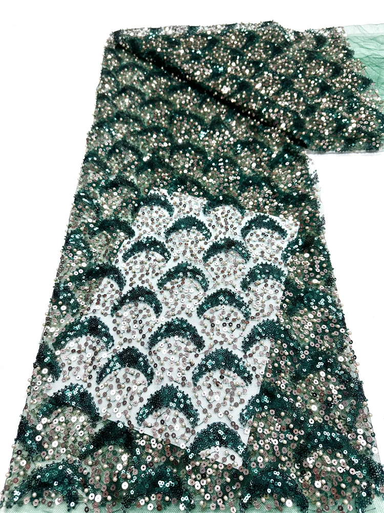 

Африканское нигерийское кружевное полотно из тюля 2026 года: высококачественная вышивка пайетками и бисером для свадебных и праздничных платьев во французском стиле