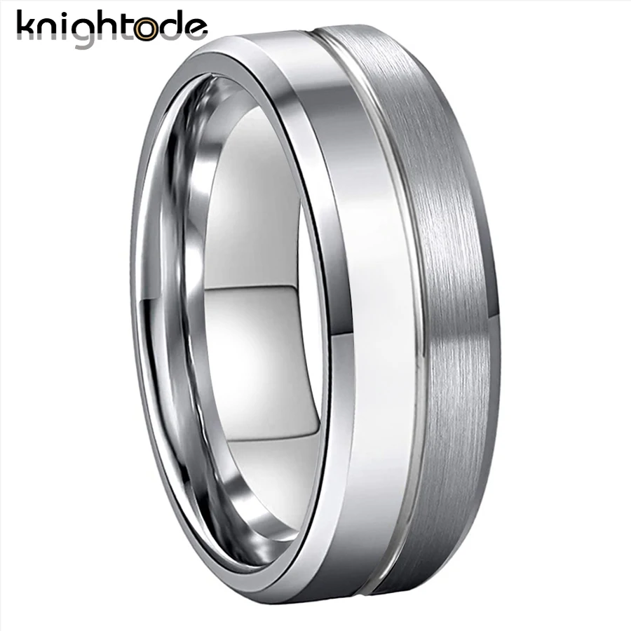 

6mm 8mm Tungsten Wedding Rings Couple Gifts For Men Women Fashion Jewelry Center Grooved Beveled Edges Half Brushed Polished