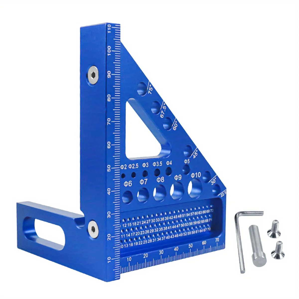 Quadratischer Winkelmesser für die Holzbearbeitung, Quadrat für die Holzbearbeitung mit Passstiften, dreieckiges Gehrungslineal aus Aluminiumlegierung, Angler-Anreißer – Detail 9