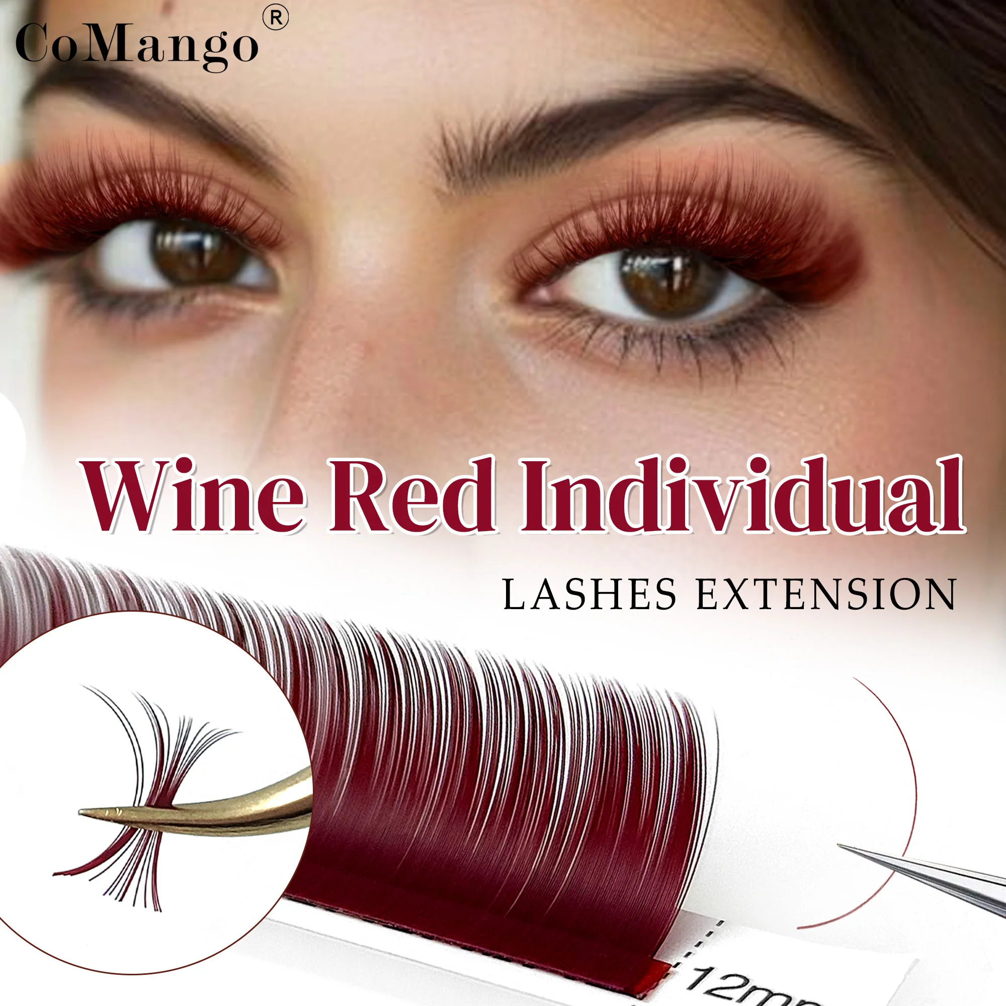 CoMango burgunderfarbene einzelne Wimpernverlängerung Premium bunte Einzelwimpern weinrote Farbe super weiche farbige Wimpern