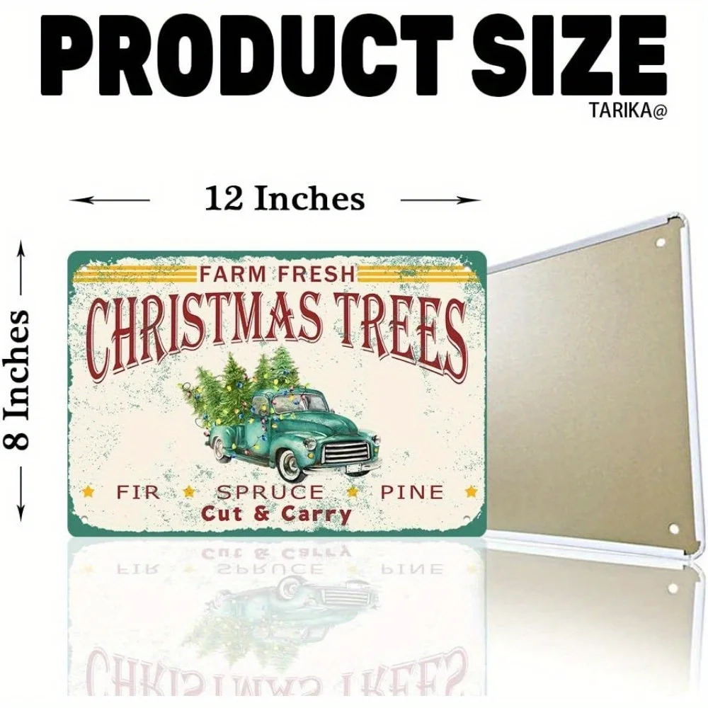 Farm Fresh Christmas Tree Green Vintage Truck with Tree Iron Poster Iron Sign Vintage Wall Decor Coffee Shop Bar Home Decoration