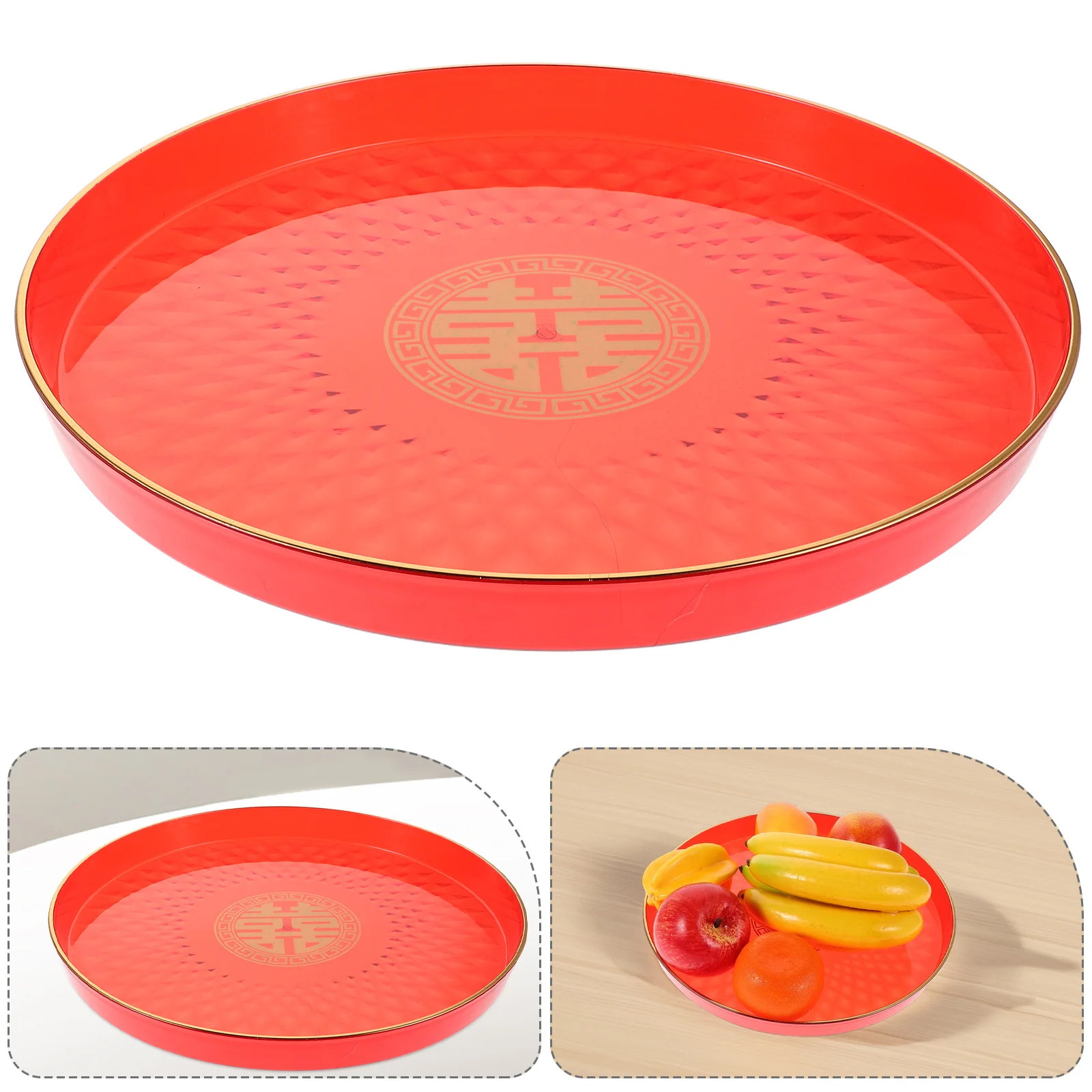 

Round Chinese Wedding Tray Acrylic Decorative Plate Tea Serving Jewelry Fruit Holder Elegant Wedding Banquet Tray