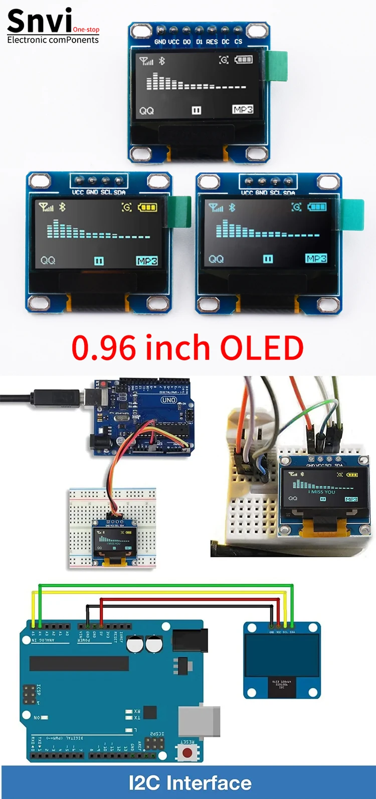 0,96 Zoll OLED-Display 128x64 I2C IIC SSD1306 Modul Weiß Blau Gelb-Blau 12864 Mini-LCD-Bildschirm Kompatibel mit Arduino DIY – Detail 3