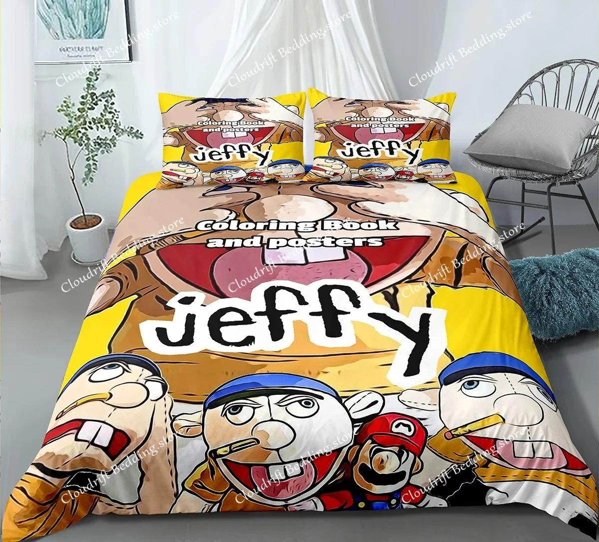 

Indecor Cartoon Jeffy 3D Printed Duvet Case Pillowcase Bedding Set Twin Full Queen King Size For Kids Bedroom