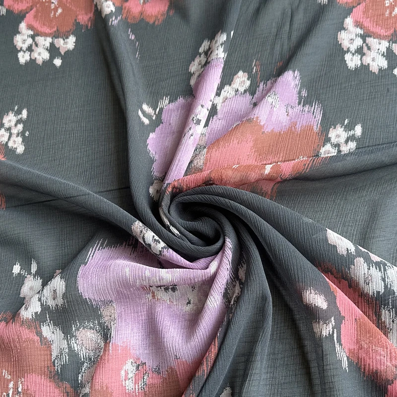 

1 метр, 100% шелк шелковицы, 11 мамме, тонкая шелковая ткань из жоржета, черная, с цветочным принтом, ширина 132 см, 52 дюйма, по дворам, JJ641