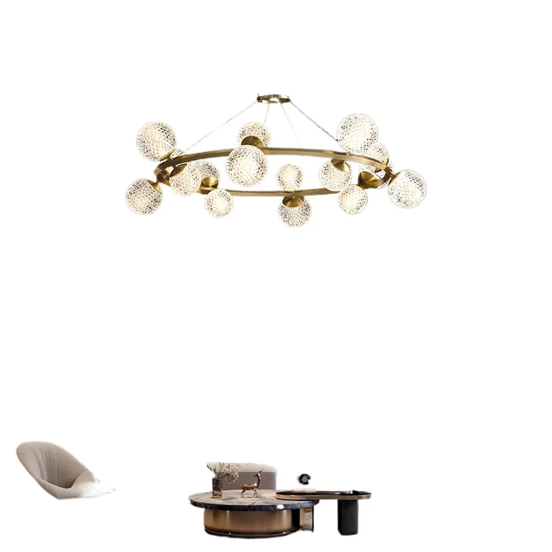 

All copper light luxury, chandelier living room chandelier modern and simple, atmospheric crystal chandelier