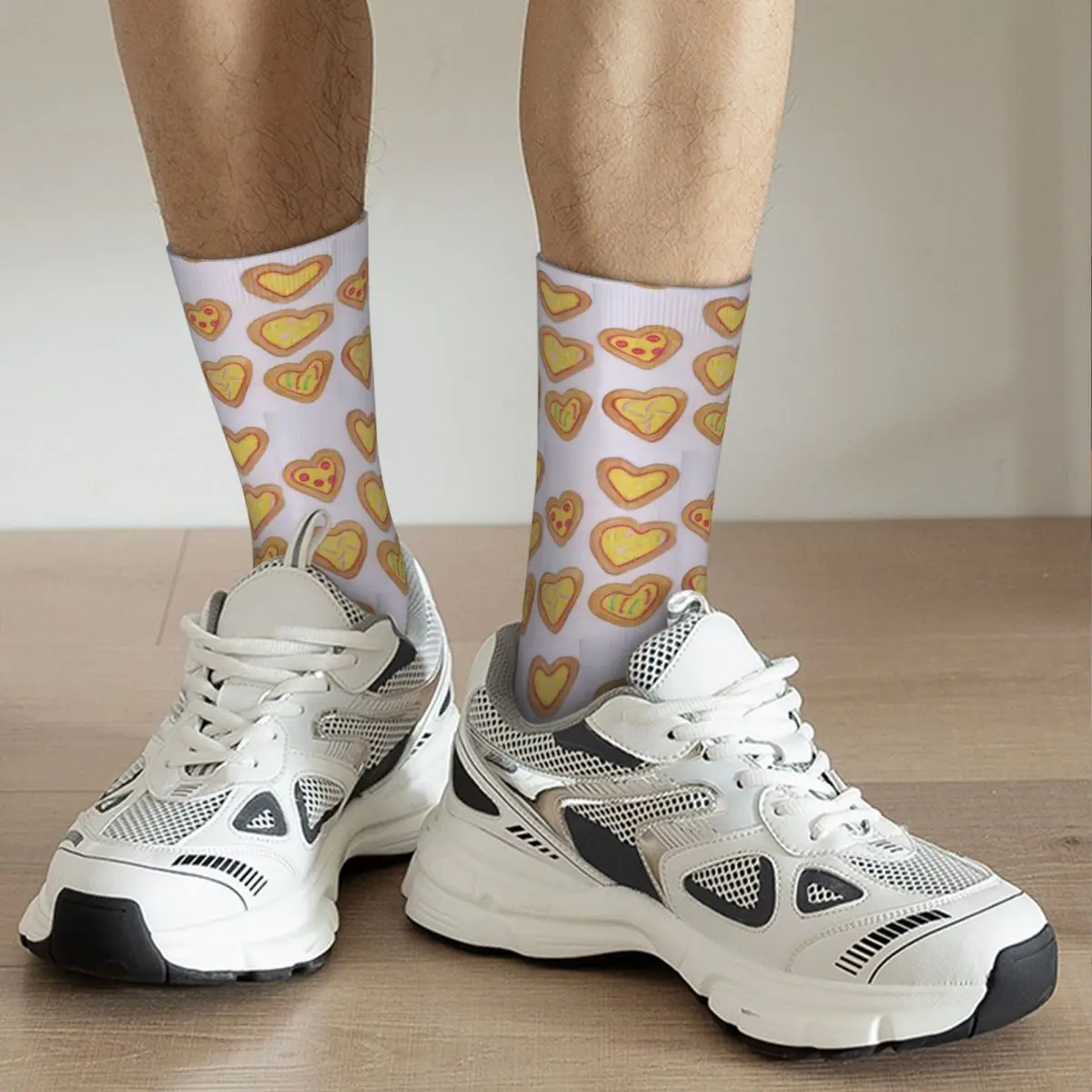 Calcetines de pizza con corazón de amor, medias absorbentes de sudor Harajuku, calcetines largos para todas las estaciones, accesorios para regalos de navidad Unisex