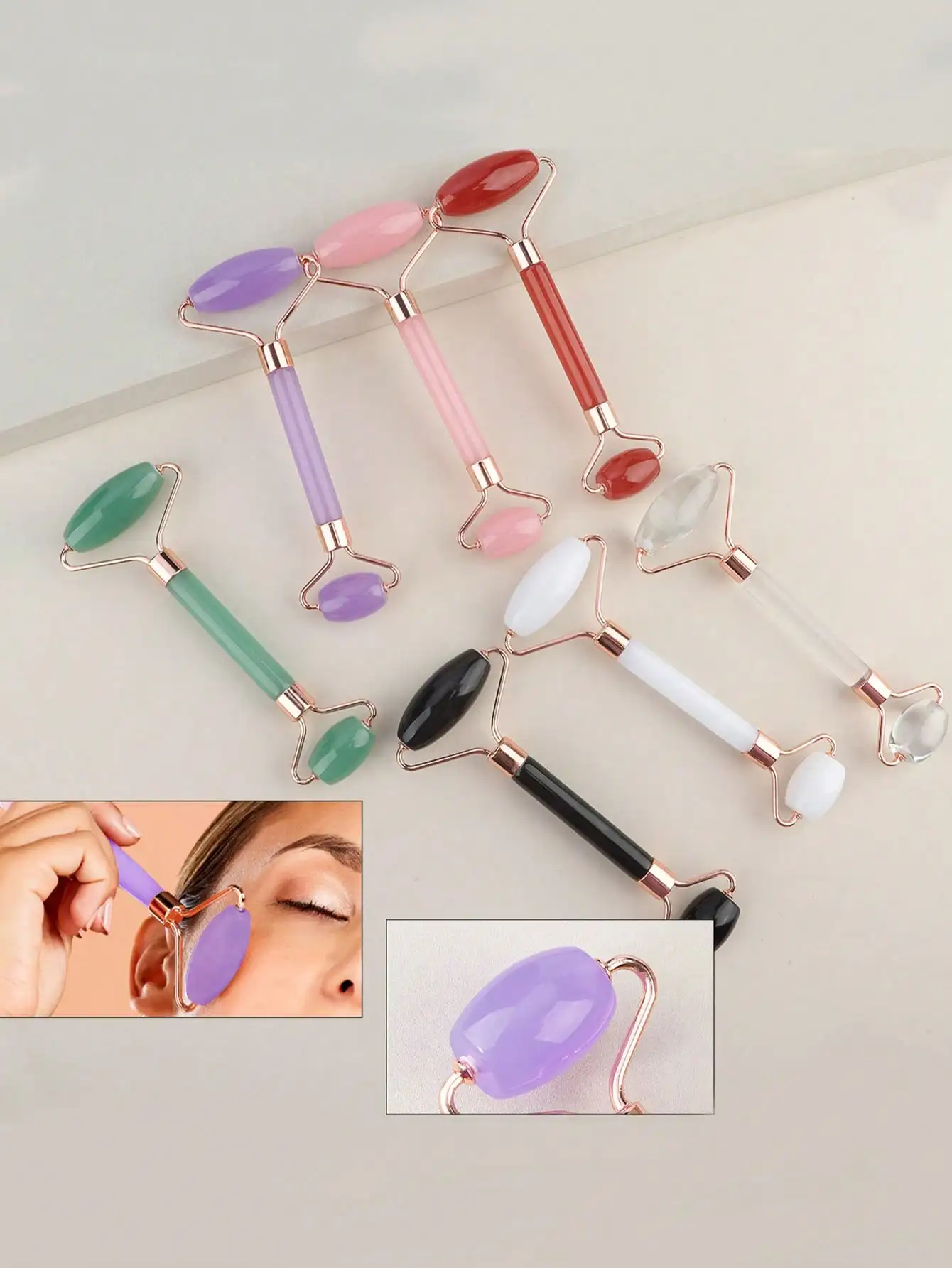 1 Pcs Natural Aventurine Jade Roller Dual‑End Face Eye Massage Roller Anti‑Aging Facial Massager Skin Care Beauty Instrument