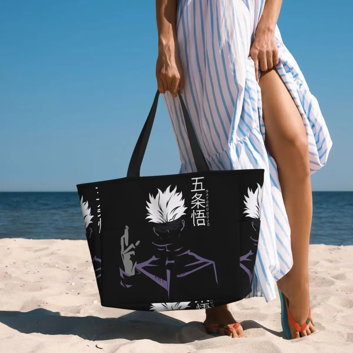 

Anime Jujutsu Kaisen Gojo Satoru Beach Tote Bag Sport Gym Yoga Duffle Large Tote Bag Women Travel Bag Fitness bag