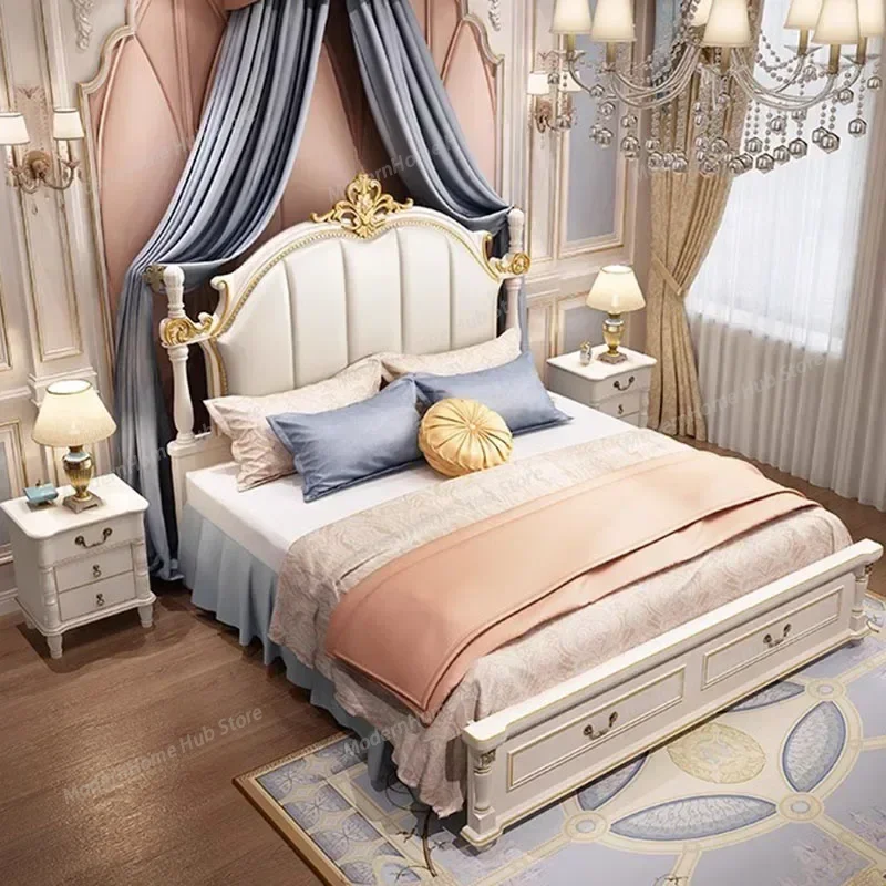 American Luxury Bedroom Sets Double European Wood Solid Bedroom Sets High Box Camas Moderrnas Inteligentes Home Furniture - view 4