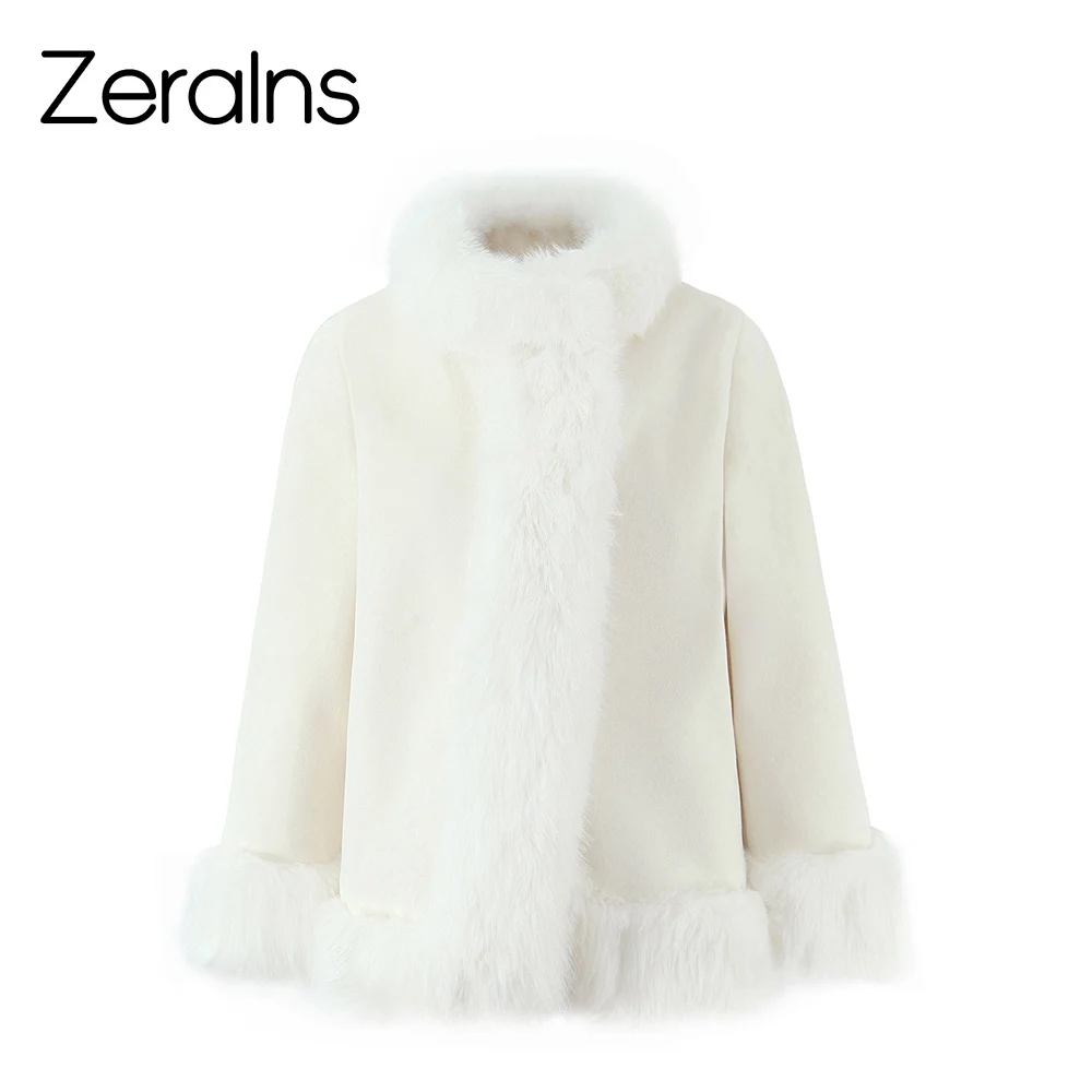

ZERAINS 2025 Winter New Korean Edition Imitation Fox Fur Collar Fur Coat for Female Celebrities Wind Shawl Fur Coat