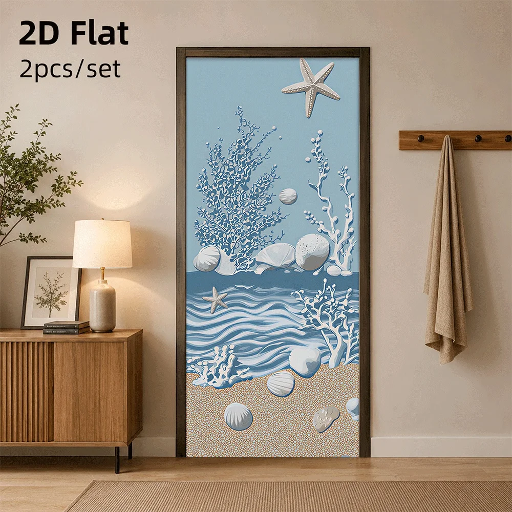 1 pieza de adhesivo decorativo autoadhesivo impermeable con diseño de mundo submarino, vida marina, conchas, coral, estrellas de mar, patrón 2D