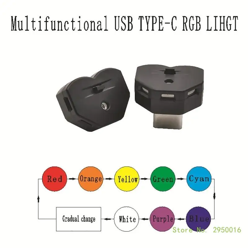 USB C TypeC Light 5V 0.08W 8 RGB Adjustable Colors for Dark Car Computer and Power Banks Control Boxes and Consoles