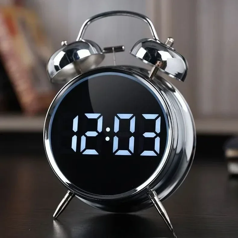 Manufacturer Super Loud Digital Alarm Clock with Snooze Led Mirror Funny Kids Digital Dual Bell Alarm Clock for Bedroom