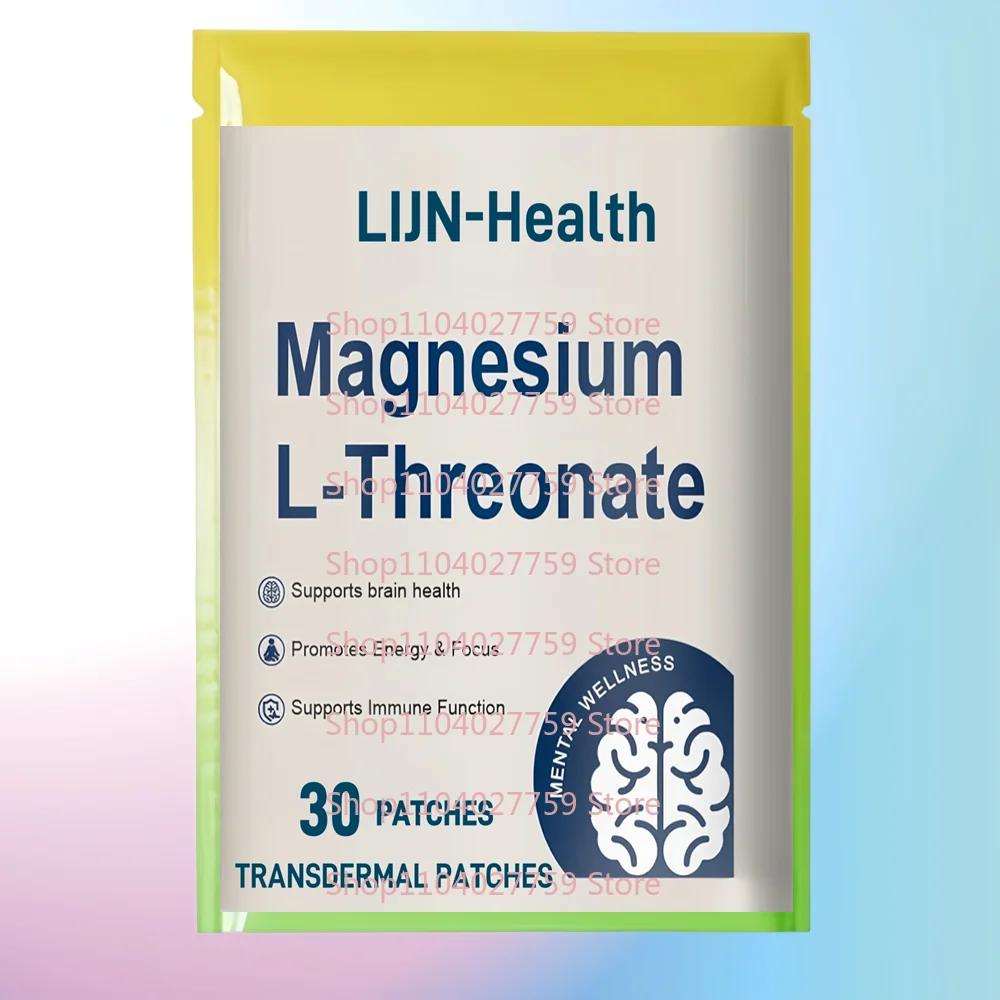 30 Adesivos Transdérmicos de Magnésio L-Treonato com Vitamina C e Vitamina D3, Apoiam a Memória