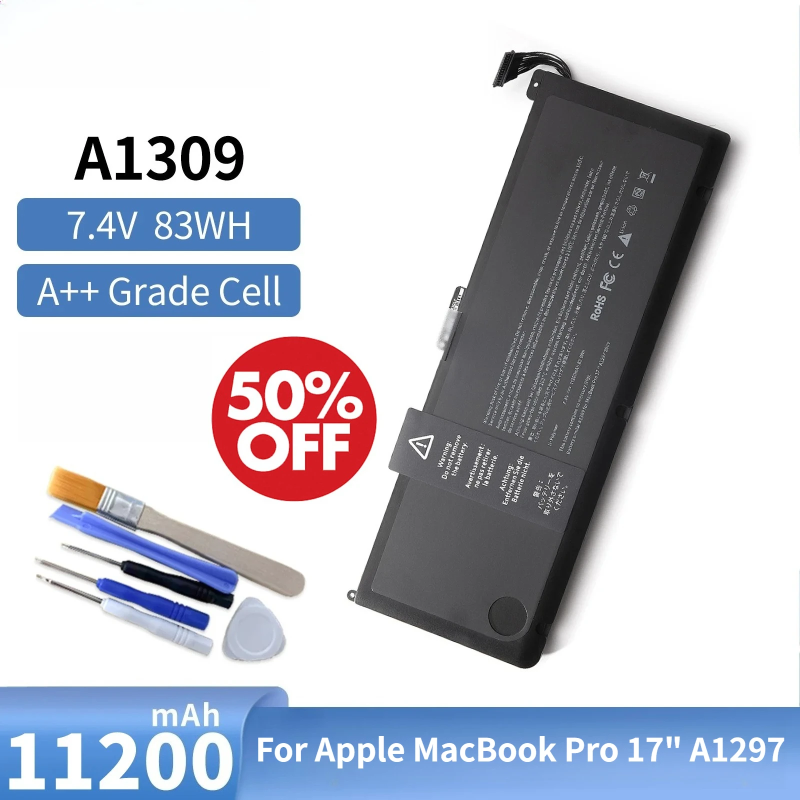 

Laptop Battery For Apple MacBook Pro 17" A1297 (2009 Version) MC226*/A MC226CH/A Replace A1309