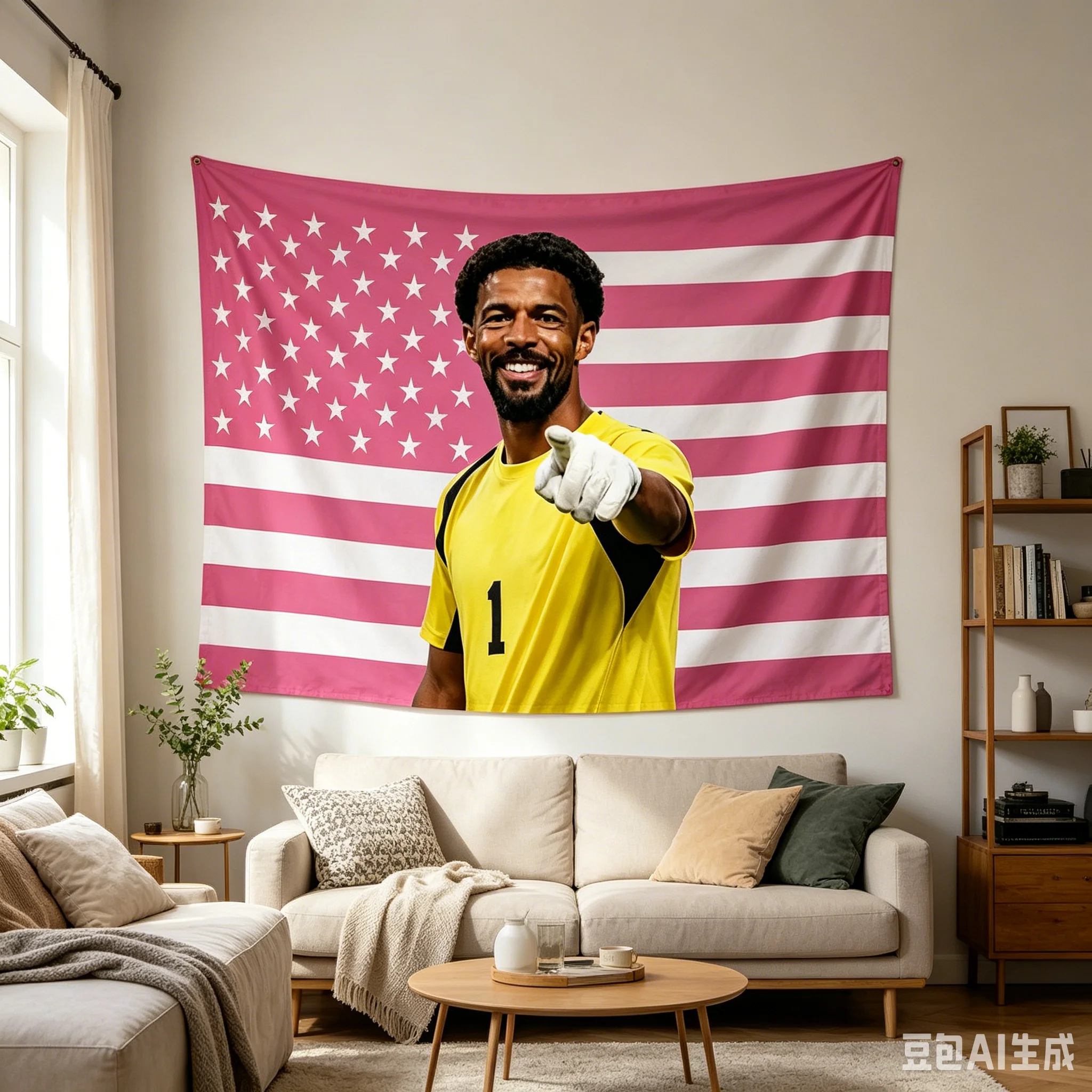 1pc V-Vozinha Cape Verde Goalkeeper Pink USA Flag Tapestry, Multiple Sizes, Polyester 2D Print, Bedroom Decor, Soccer Fan Gift