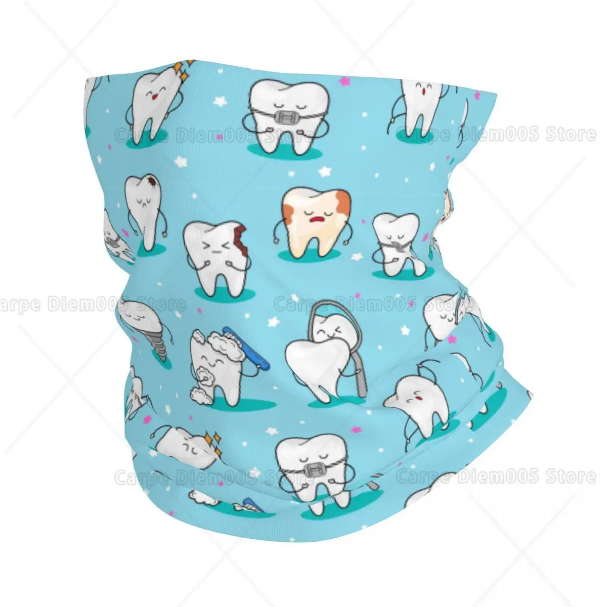

Веселый мультяшный шарф-бандана светло-голубого цвета с игривыми зубными персонажами, маска для лица от солнца, идеально подходит для активного отдыха