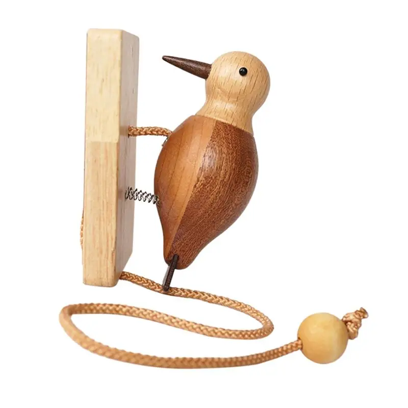 B84B Wooden Woodpecker Door Bell Unique Home Decor Retro Door Knocker Pendant Hanging Ornament for Indoor Window Wall