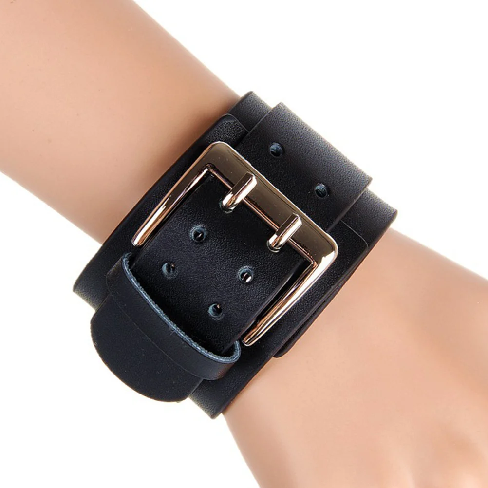 

1pc Bracelet Double Layer Buckle Design Men'S Wristband Hand Chain Vintage Style Black Durable Fashion Accessory