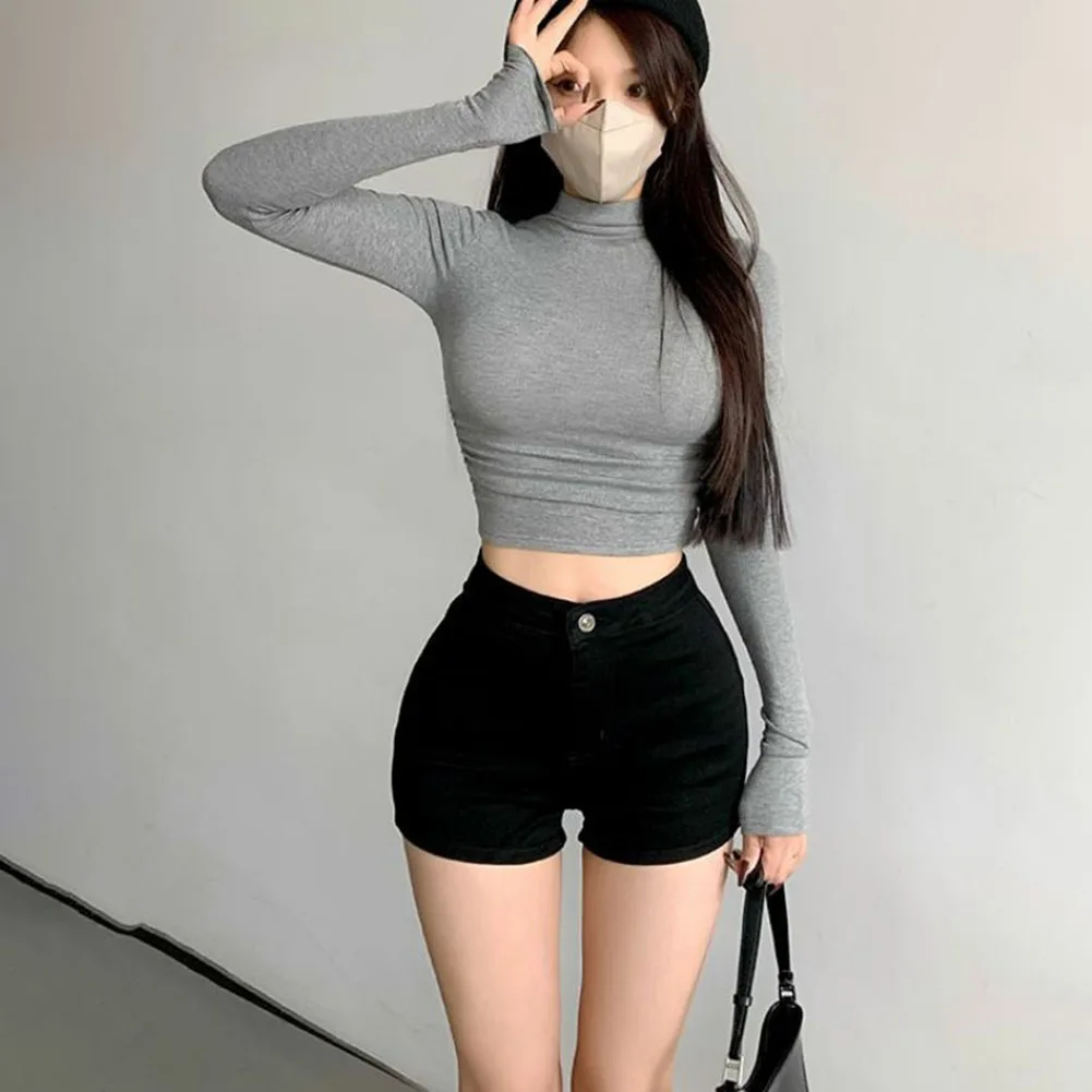 

Casual Club Wear For Women Ribbed Knit Long Sleeve Shirt Ribbed Crop Shirt Suitable For All Seasons Vacation Wear