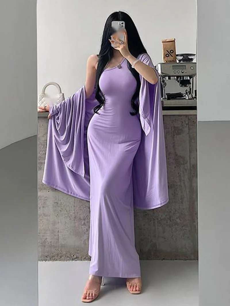 

Pure Desire Relaxed Atmosphere One-Shoulder Dress Long Dress Multi-Way Wear Large Shawl Cardigan Set Dresses Tops SH75