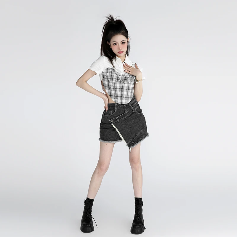 

High Waist Asymmetrical Cool Girl Skirt Women's Summer Faion Irregular Design Sensation Hair ort Skirt