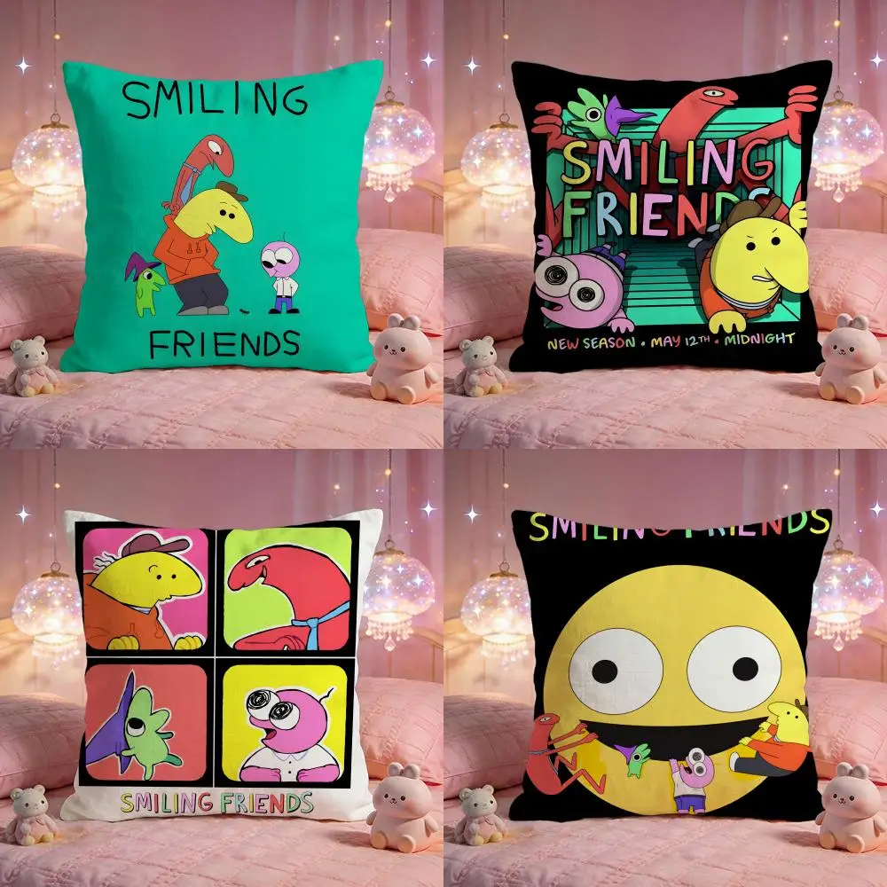 Smiling Friends cute Cushion Cover Premium Comfort Reversible Pillow Cove -Two in One Design for Any Room & Car Interior