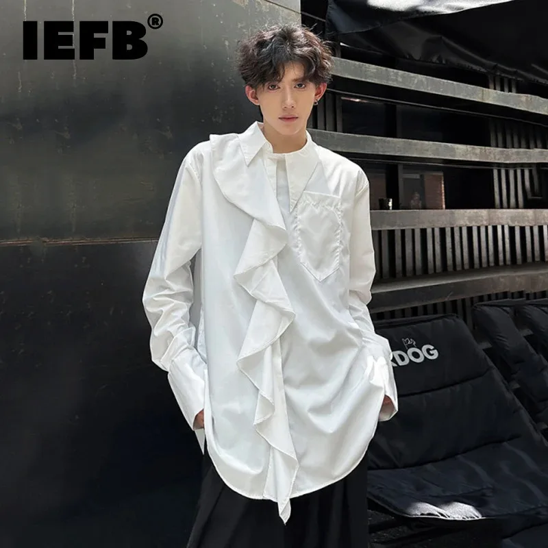 

IEFB New Autumn Men's Shirts Long Sleeve Corrugated Edge Turn-down Collar Single Breasted Male Loose Clothing Stylish 9C7280