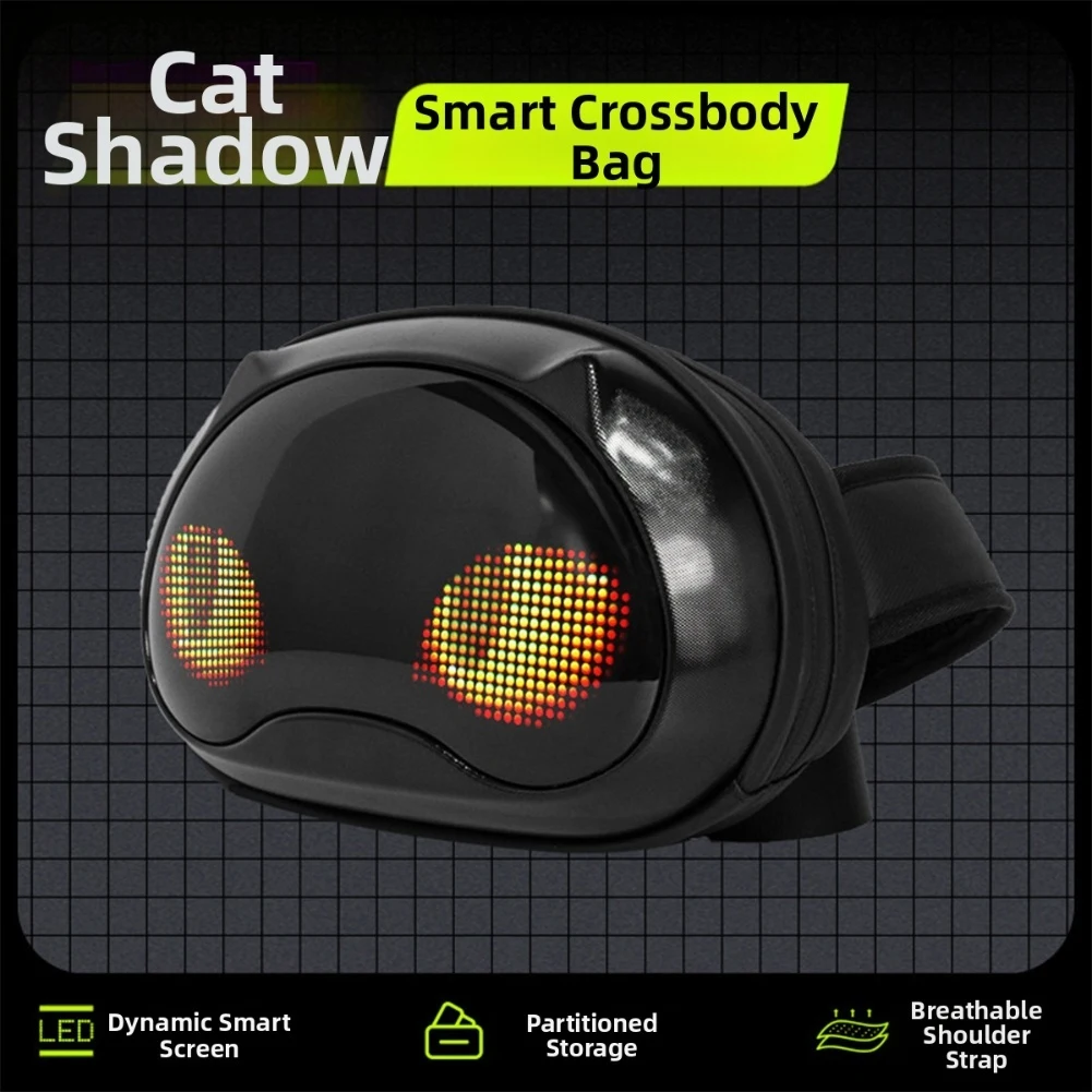 

1 шт., сумка через плечо с умным дисплеем, кошачья тень, динамические визуали, светодиодная анимация, приложение «сделай сам», водонепроницаемая защитная сумка для хранения