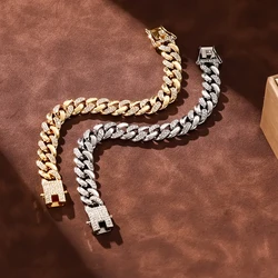 ZAKOL Hip Hop Cuban Chain Women Mens Bracelet Full Shiny Rhinestone Stone Miami Cuban Chain Bracelets Fashion Jewelry