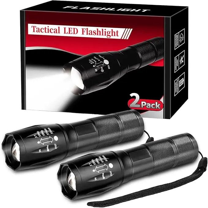 Potente torcia a LED portatile Torcia tattica impermeabile per esterni con zoom telescopico Lanterna di emergenza per escursionismo da pesca all'aperto