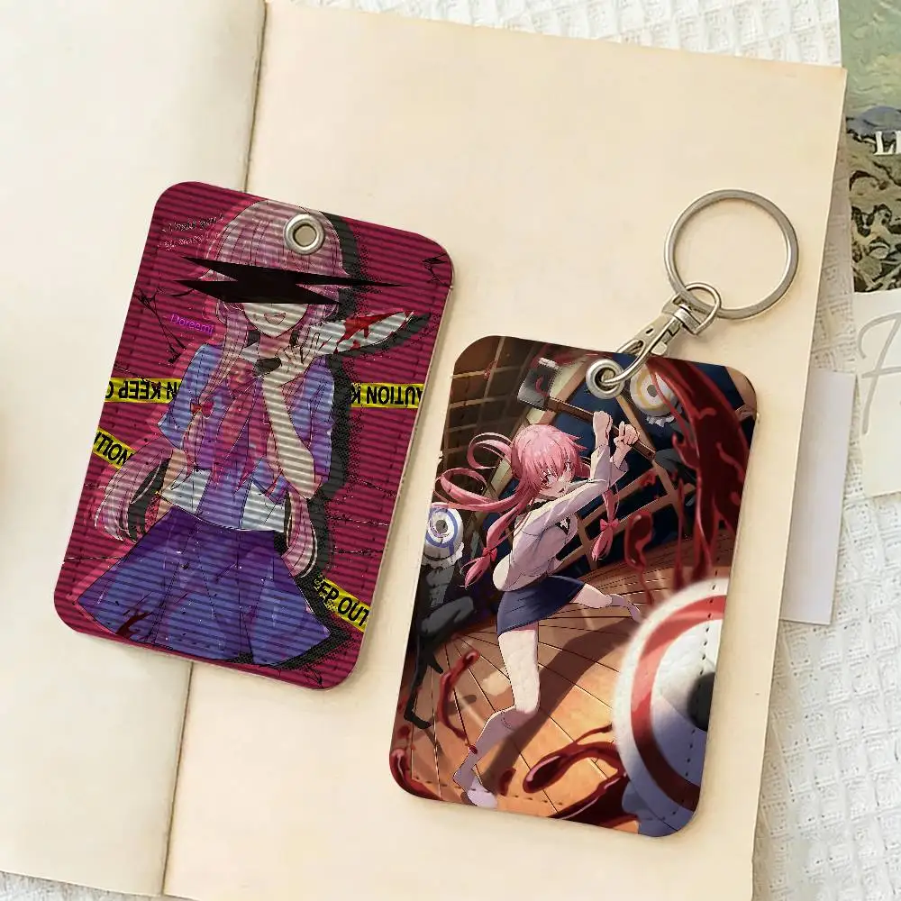 Anime F_Future D_Diary 1Pc Access Card Case Leather Card Holder Keychain Key Ring Door Access Tags ID Card Case Keychain