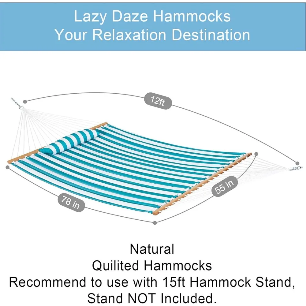 Гамаки 12 футов, двойной гамак из стеганной ткани со съемной подушкой, гамак на 2 человек