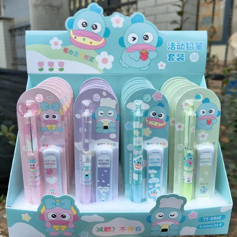 Sanrio Lapiseira Set para a Escola Primária, Pochacco dos desenhos animados, Metal Pencil Clip, Lead Papelaria, Ferramentas de escrita, 0.5mm, 24PCs